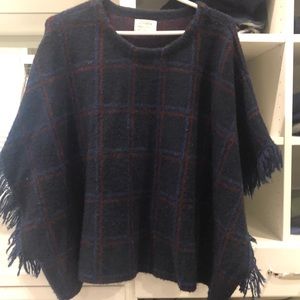 Zara Girls plaid poncho with fringe